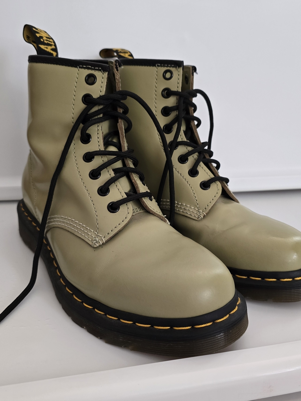 Dr. Martens Smooth Leather Lace-Up Boots in Olive - Picture 4 of 7